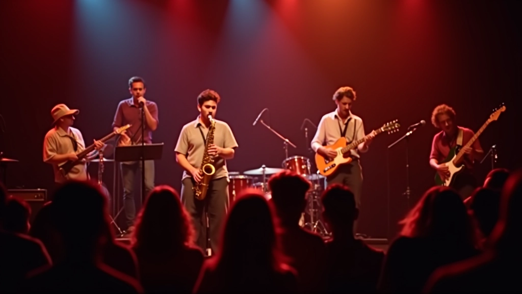 Musicians performing live salsa and bachata music with saxophone, congas, and brass instruments in intimate venue